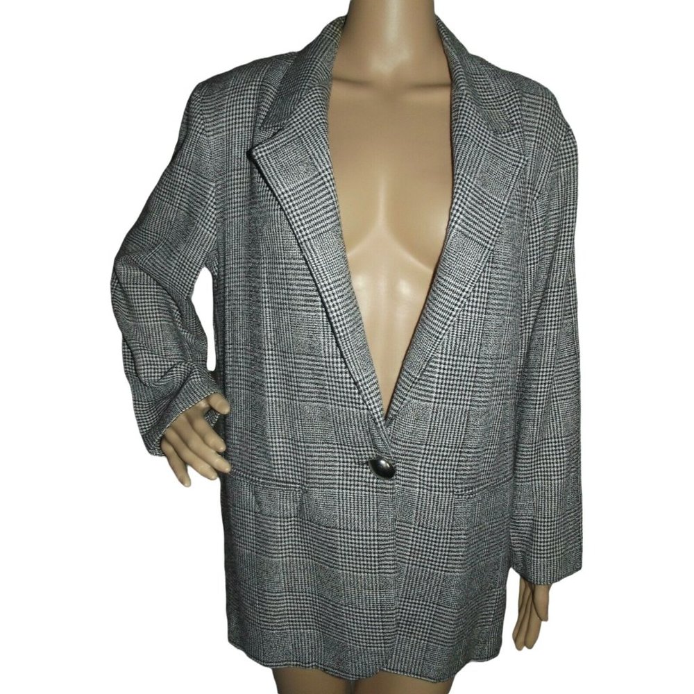 Vtg Michael & Company Blazer Sz Medium Black White Houndstooth Boyfriend Jacket